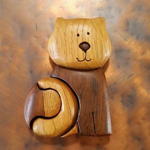 #72 Cat Fridge Magnet Kitten Wooden Puzzle Block Kitty